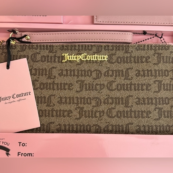 Juicy Couture 3PC Giftset•Wristlet•Card Case•Key Chain/Bag Charm•Pink & Brown - Picture 2 of 8